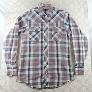 Sundance‎ Career Club Western Plaid Shirt Mens Medium Extra Long Sleeve Cowboy